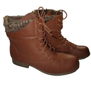 Rue 21 Etc! Brand Brown faux leather knit boot cuff laceup Ankle Boots sz 10 New